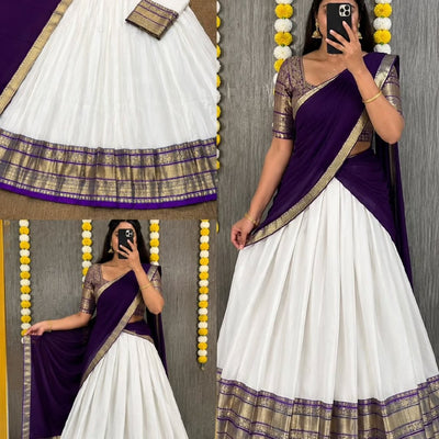 Exquisite Onam Special Mul Cotton Zari Woven Lehenga Choli with Georgette Dupatta