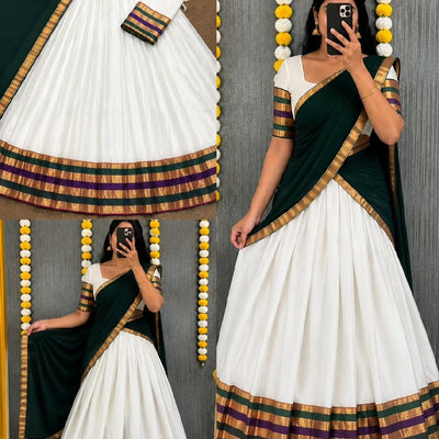 Exquisite Onam Special Mul Cotton Zari Woven Lehenga Choli with Georgette Dupatta