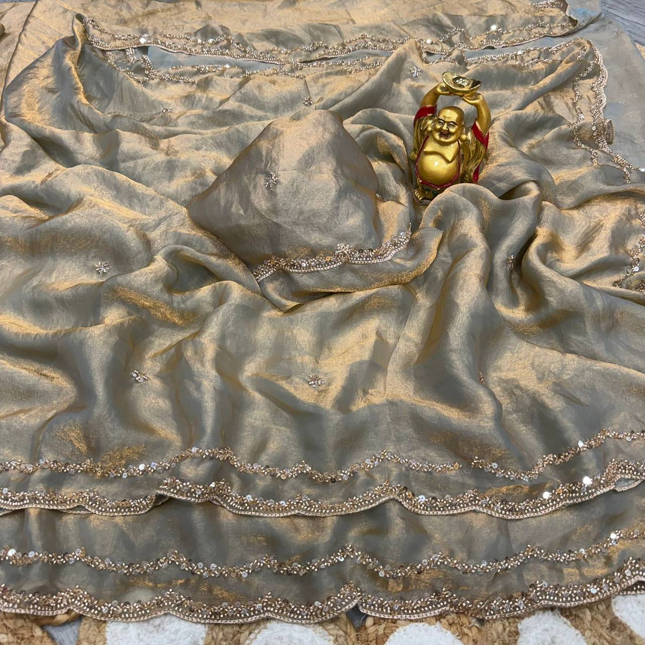 Drape yourself in luxury Bollywood inspired space silk scalloped-border sarees come in 10 breathtaking shades