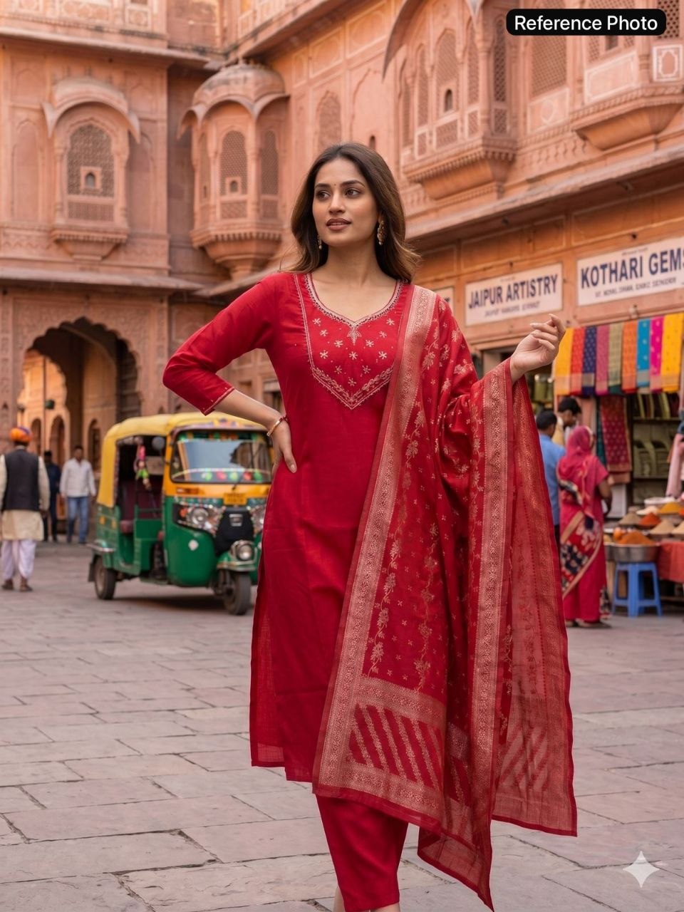 Premium Mul Chanderi Kurti Set With Duppata And Pant