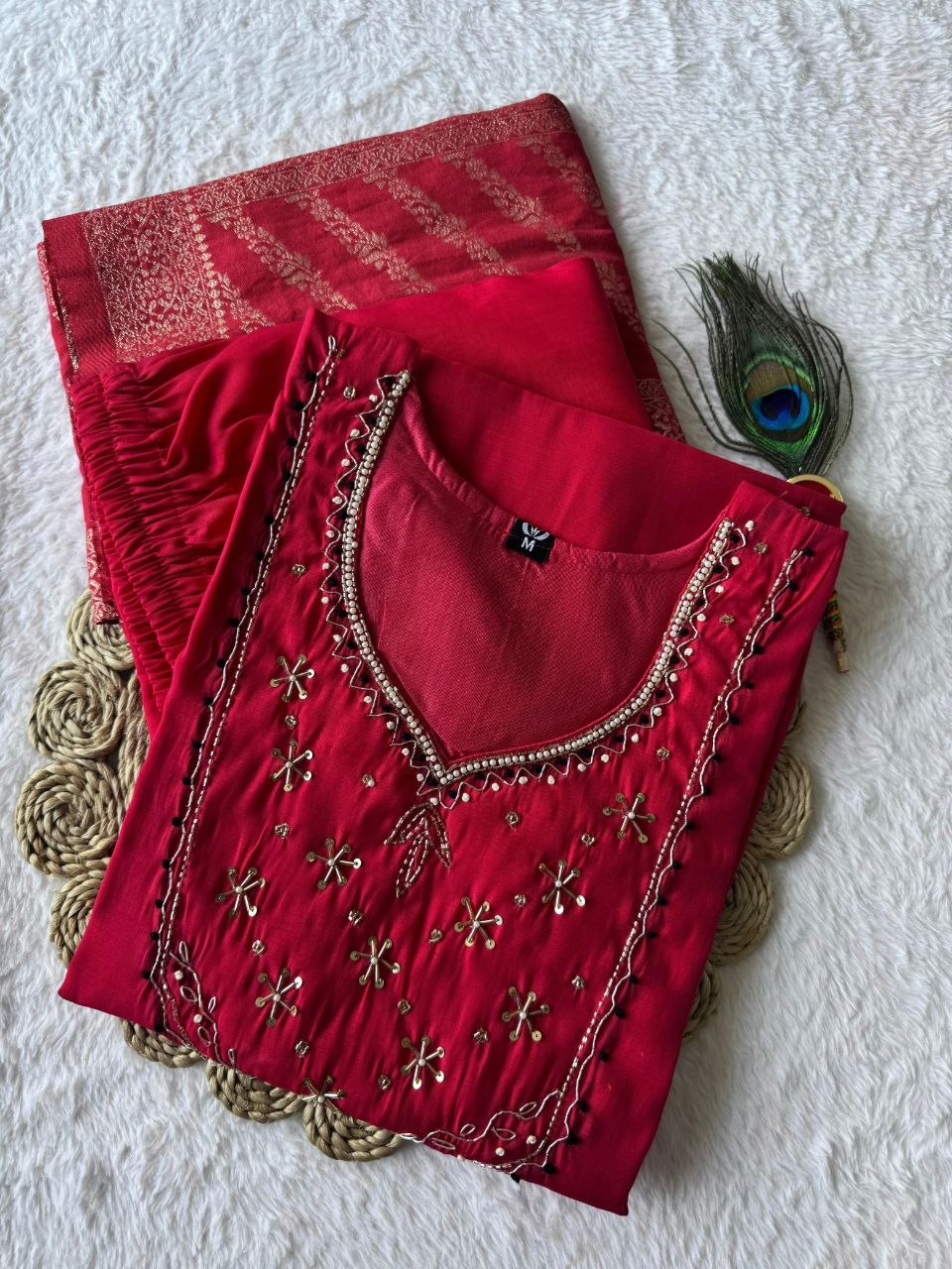 Premium Mul Chanderi Kurti Set With Duppata And Pant
