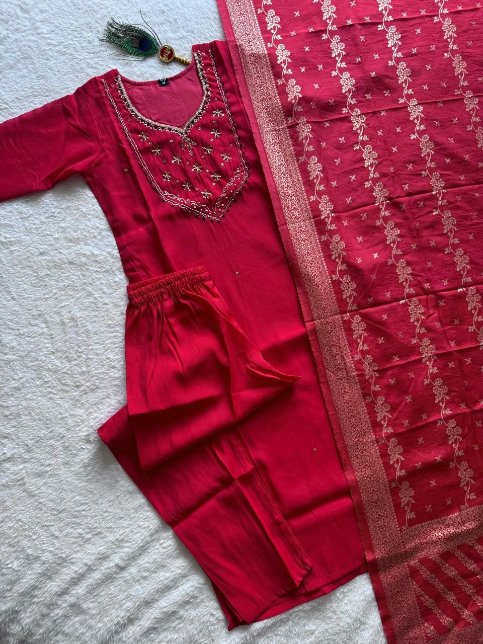 Premium Mul Chanderi Kurti Set With Duppata And Pant