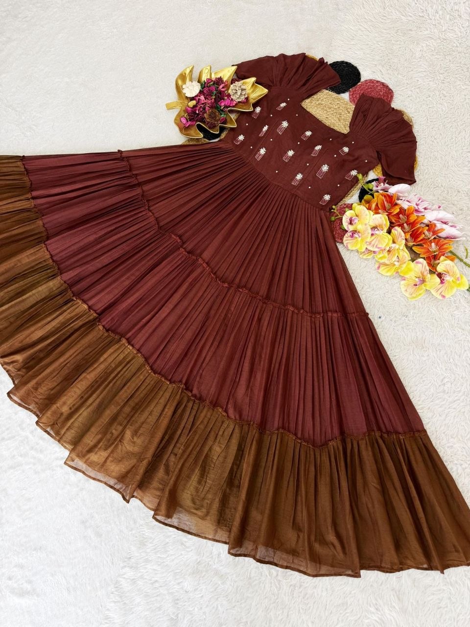 Pure MUL Mul Cotton Gown With Maggam Work