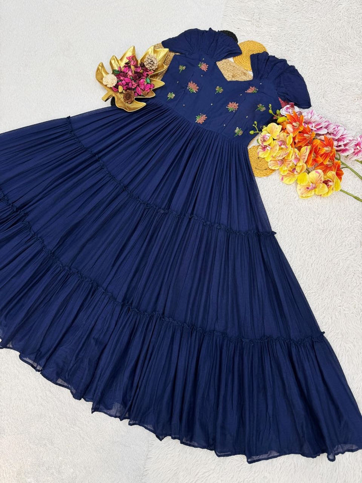 Pure MUL Mul Cotton Gown With Maggam Work