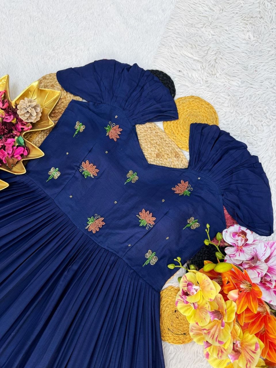 Pure MUL Mul Cotton Gown With Maggam Work