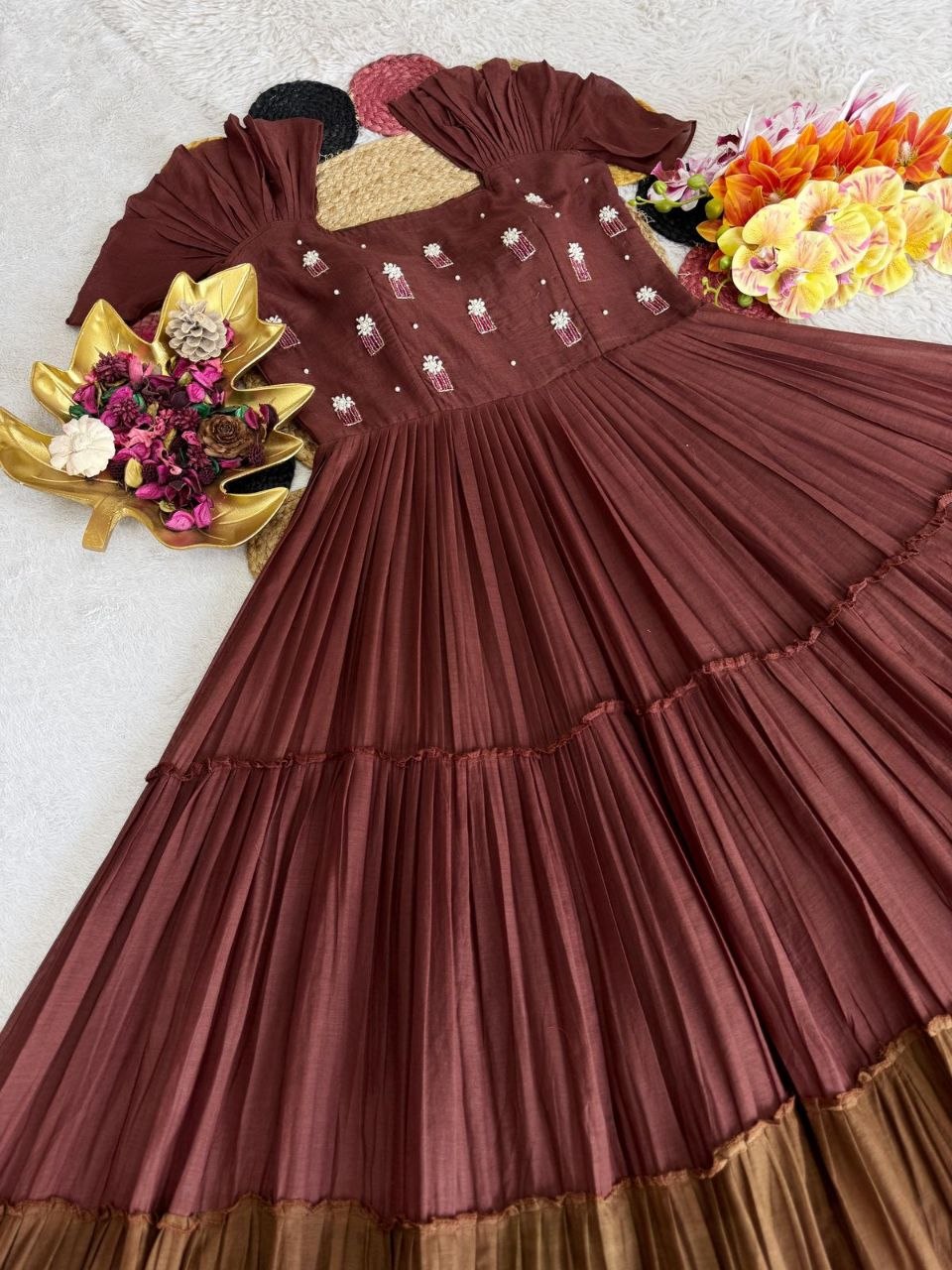 Pure MUL Mul Cotton Gown With Maggam Work