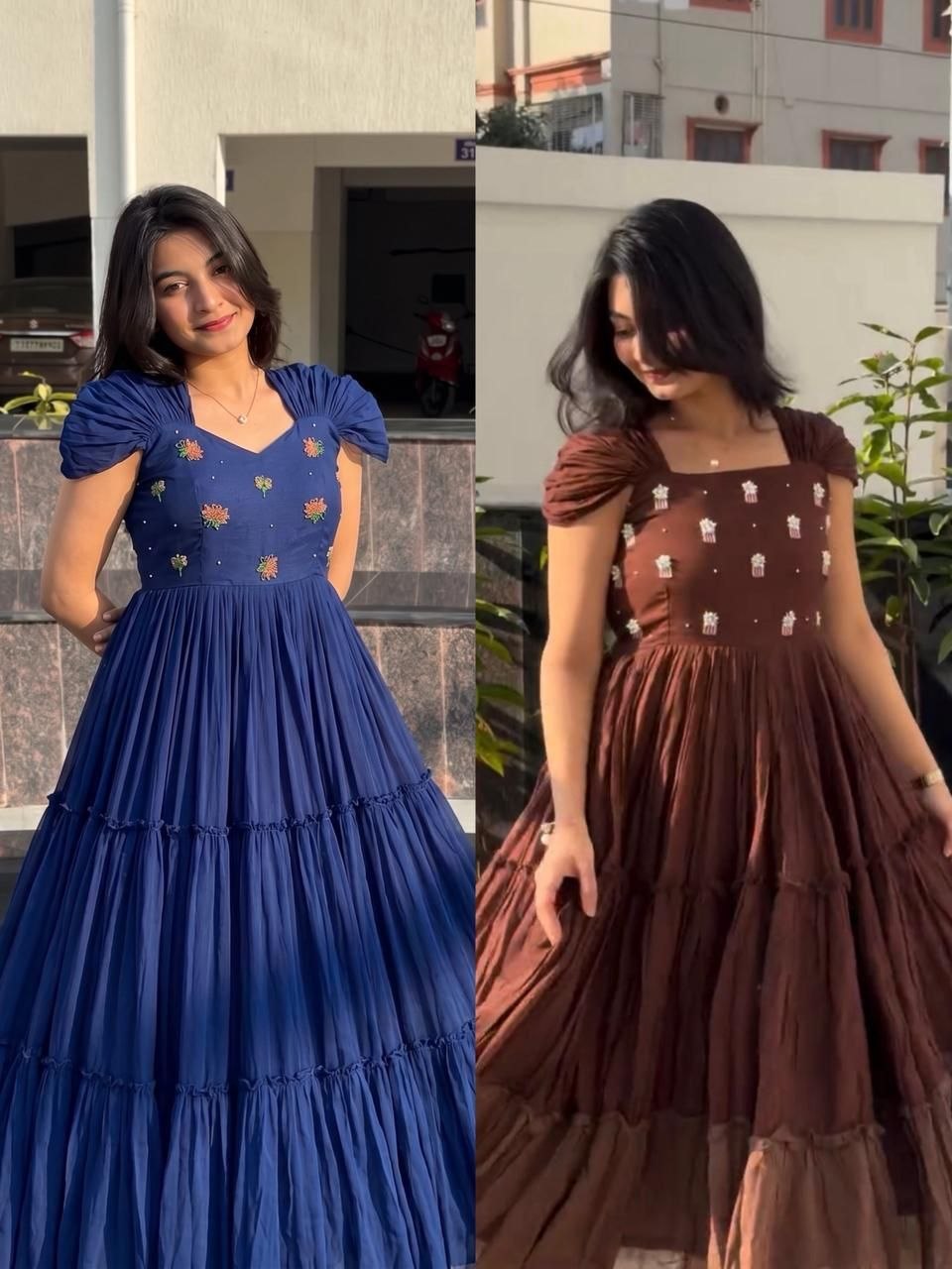 Pure MUL Mul Cotton Gown With Maggam Work