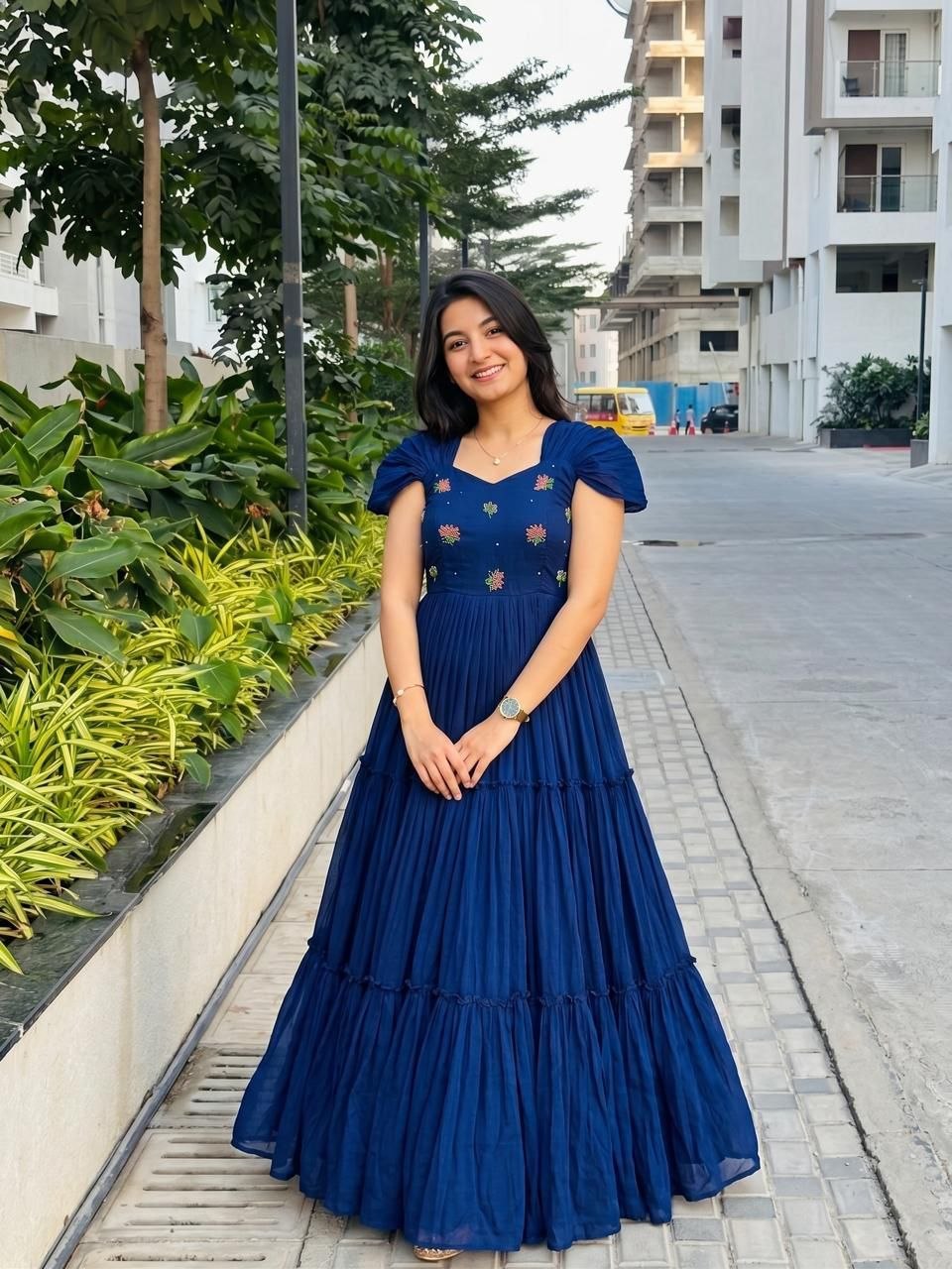Pure MUL Mul Cotton Gown With Maggam Work