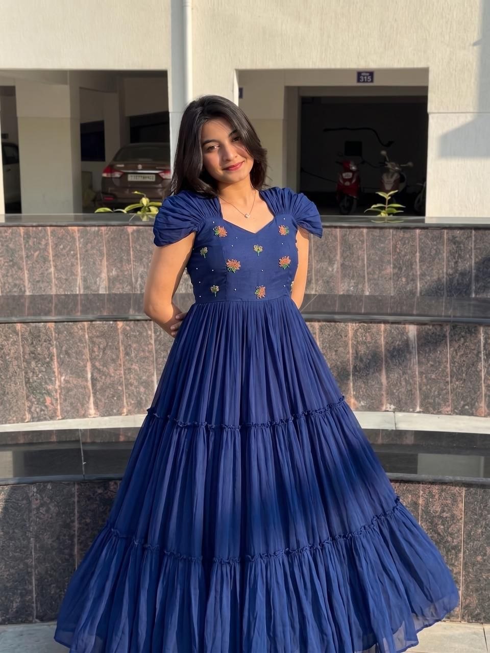 Pure MUL Mul Cotton Gown With Maggam Work