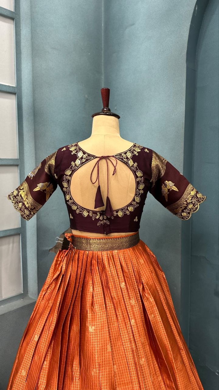 Pure Kanjivaram Silk Stitched Lehenga Set with Sequins Embroidery Blouse & Cutwork Dupatta