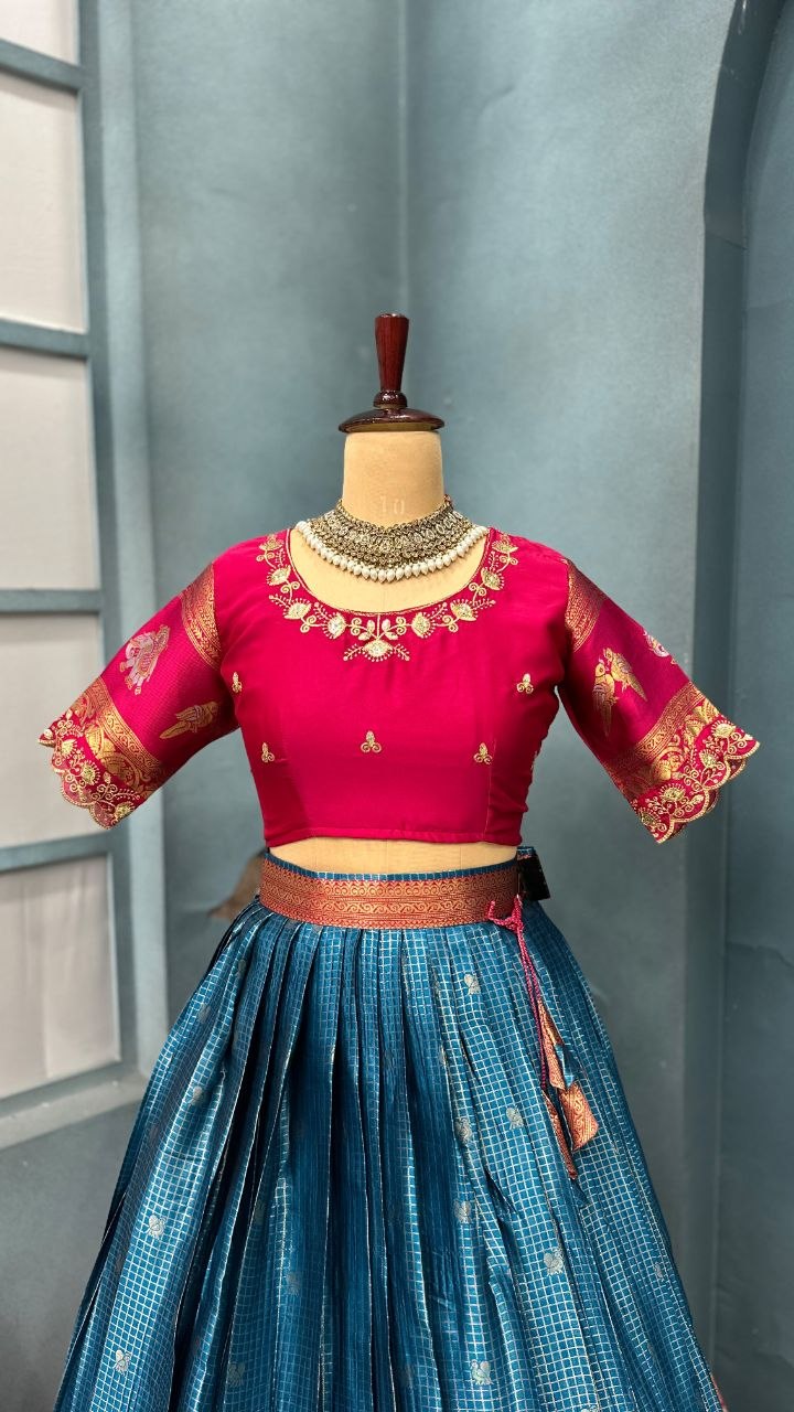 Pure Kanjivaram Silk Stitched Lehenga Set with Sequins Embroidery Blouse & Cutwork Dupatta