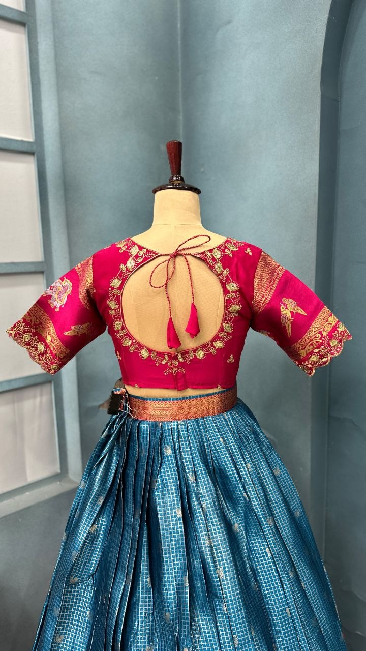 Pure Kanjivaram Silk Stitched Lehenga Set with Sequins Embroidery Blouse & Cutwork Dupatta
