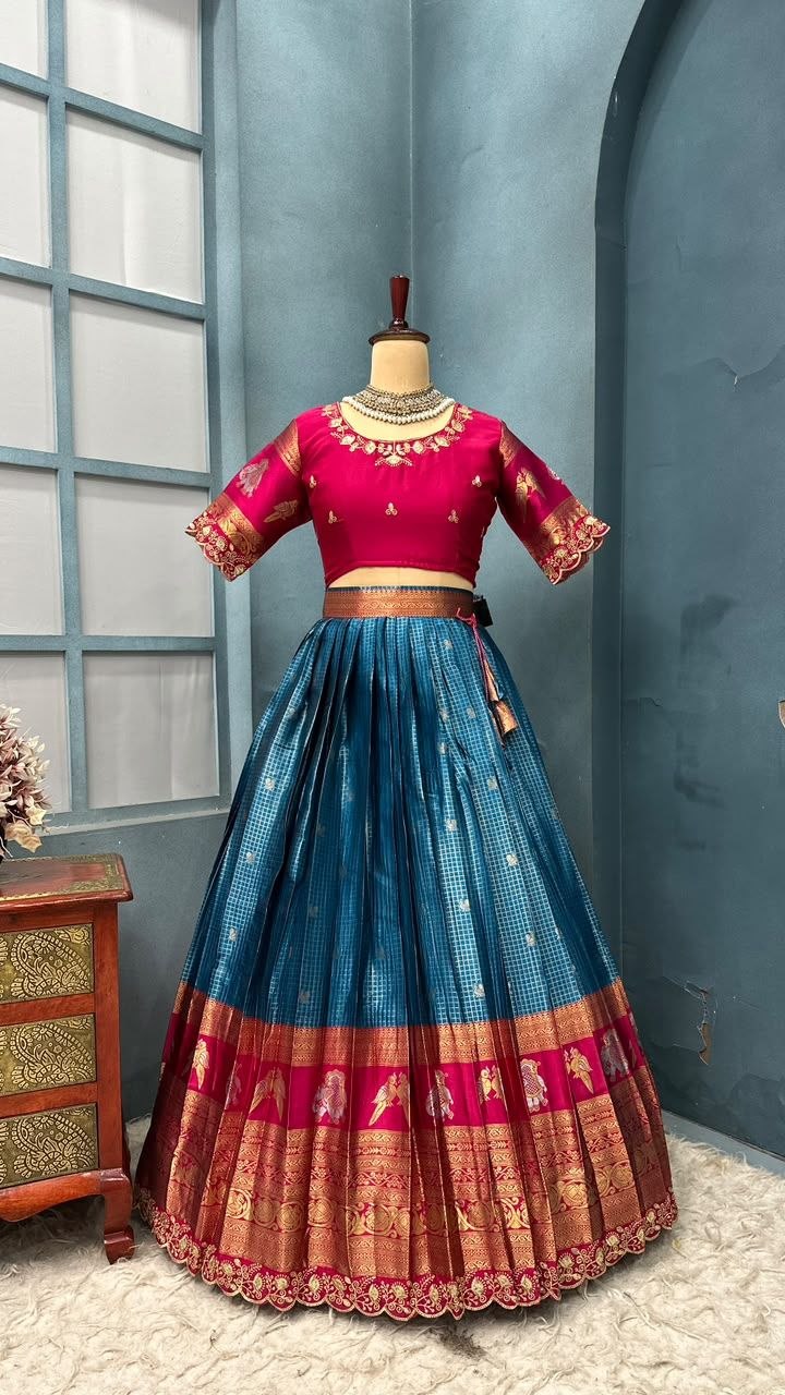 Pure Kanjivaram Silk Stitched Lehenga Set with Sequins Embroidery Blouse & Cutwork Dupatta