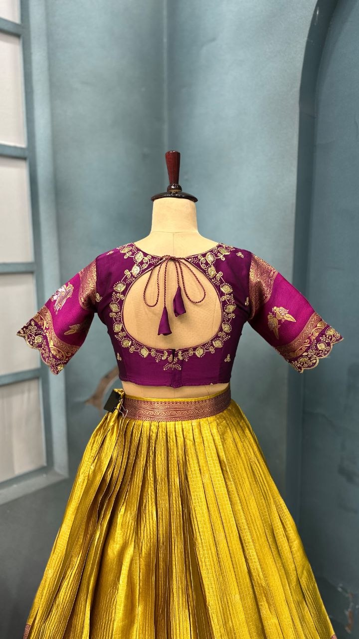 Pure Kanjivaram Silk Stitched Lehenga Set with Sequins Embroidery Blouse & Cutwork Dupatta