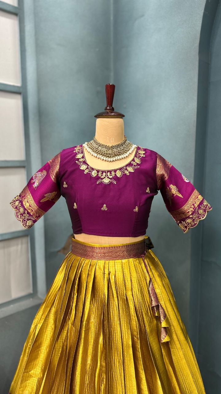 Pure Kanjivaram Silk Stitched Lehenga Set with Sequins Embroidery Blouse & Cutwork Dupatta