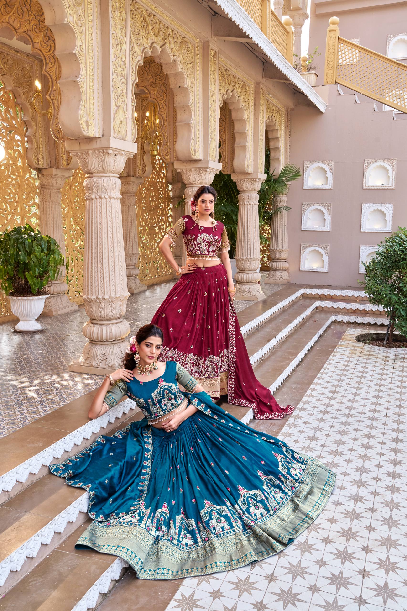 South Collection Pure Vichitra Silk Heavy Sequence & Thread Work Fully Stitched Lehenga Choli