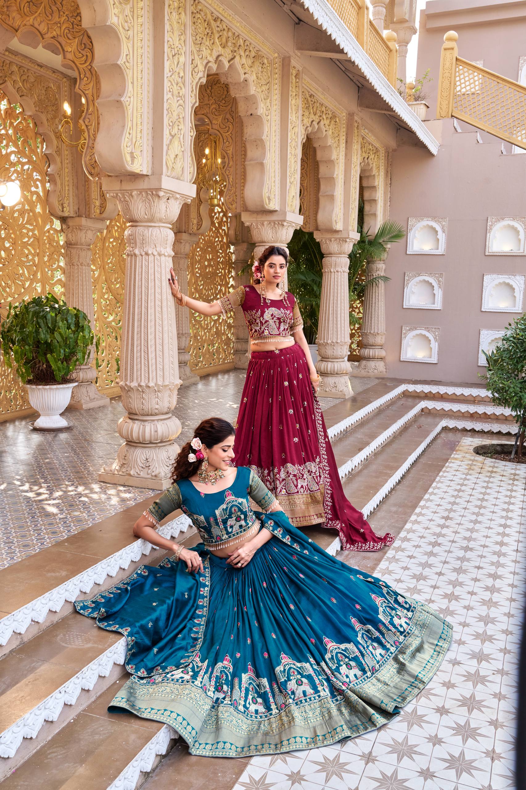 South Collection Pure Vichitra Silk Heavy Sequence & Thread Work Fully Stitched Lehenga Choli