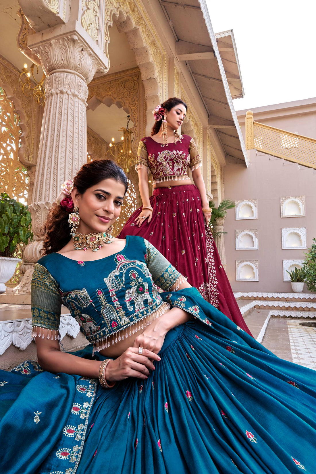 South Collection Pure Vichitra Silk Heavy Sequence & Thread Work Fully Stitched Lehenga Choli