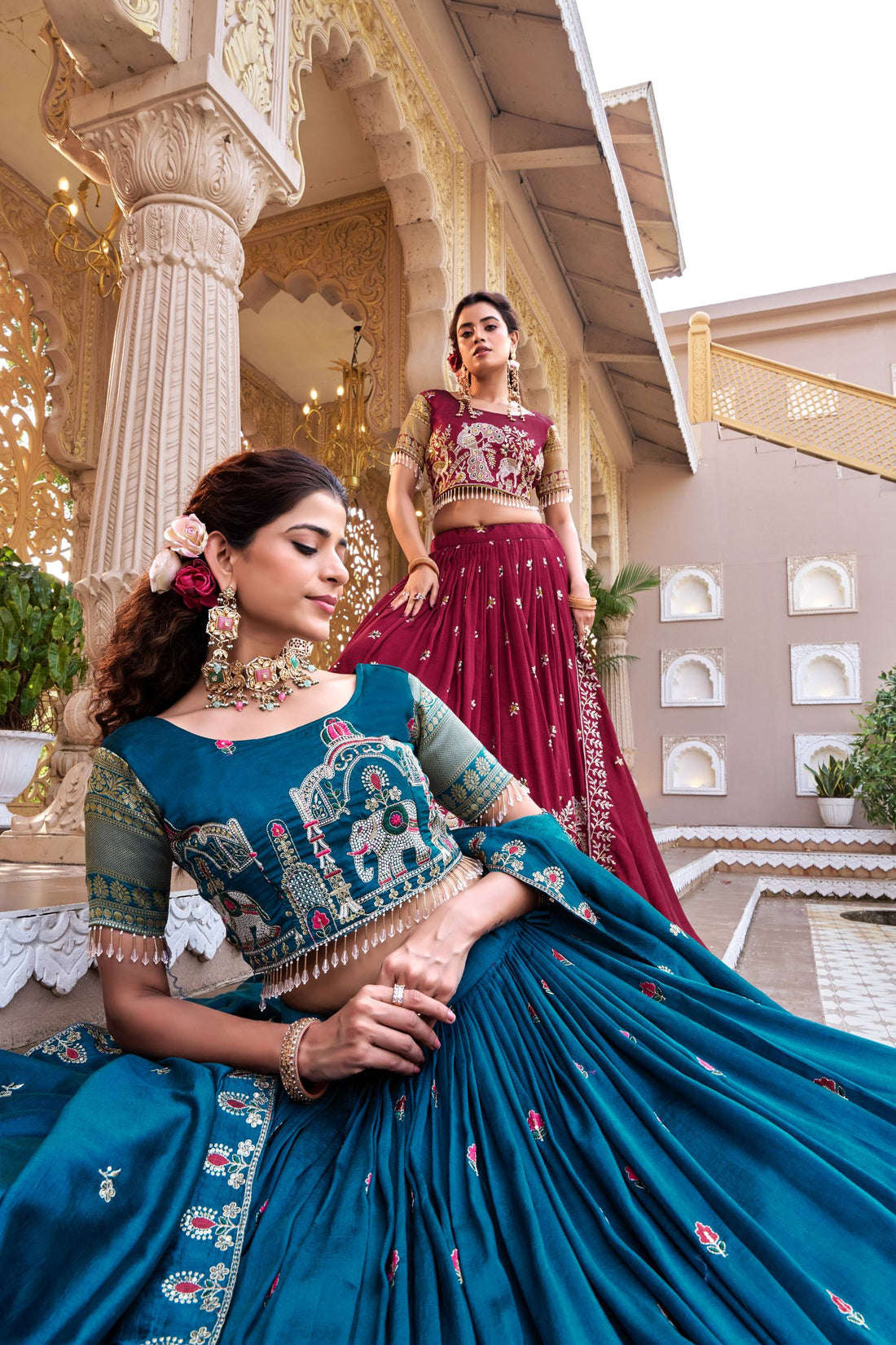 South Collection Pure Vichitra Silk Heavy Sequence & Thread Work Fully Stitched Lehenga Choli