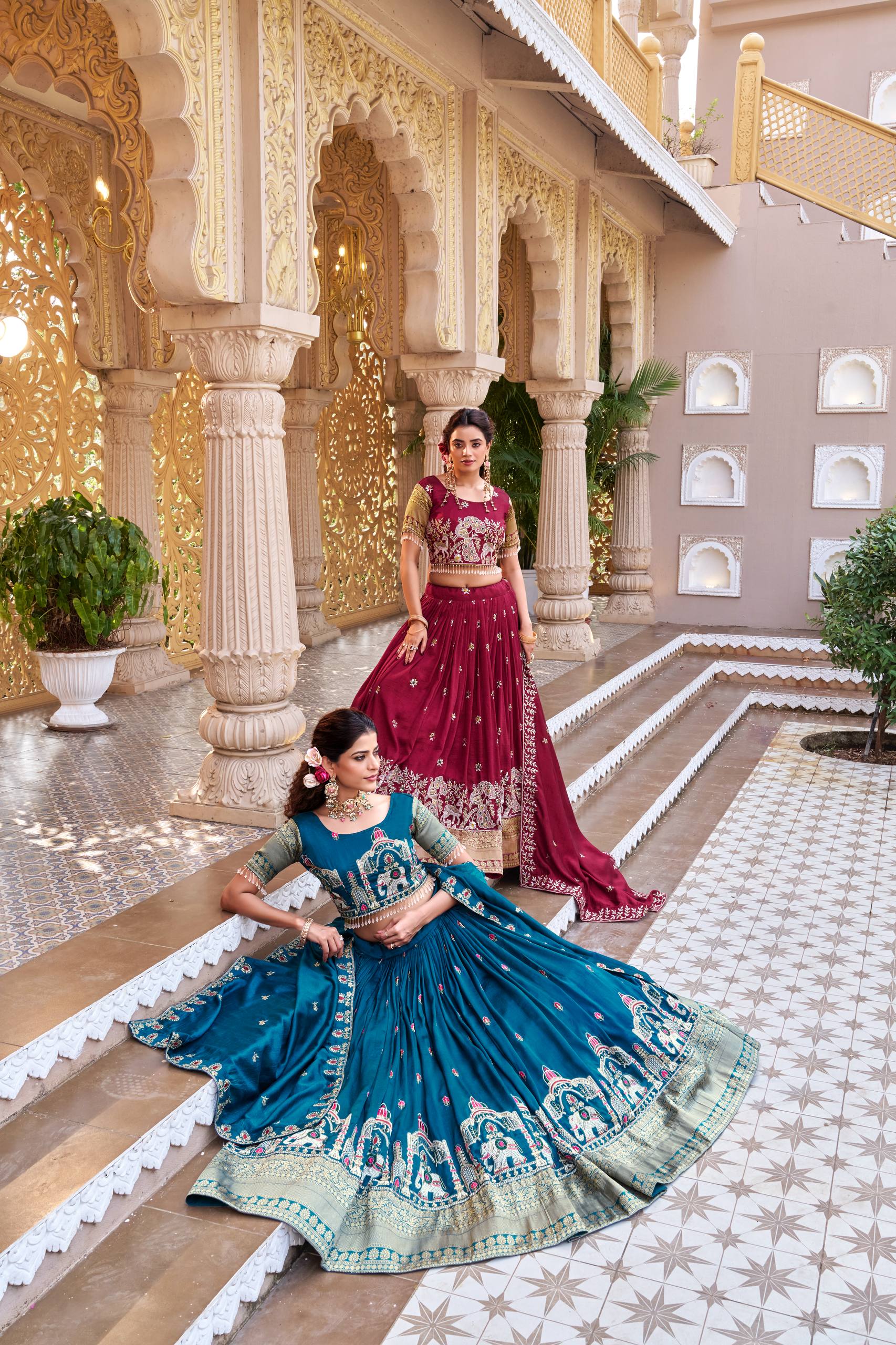 South Collection Pure Vichitra Silk Heavy Sequence & Thread Work Fully Stitched Lehenga Choli