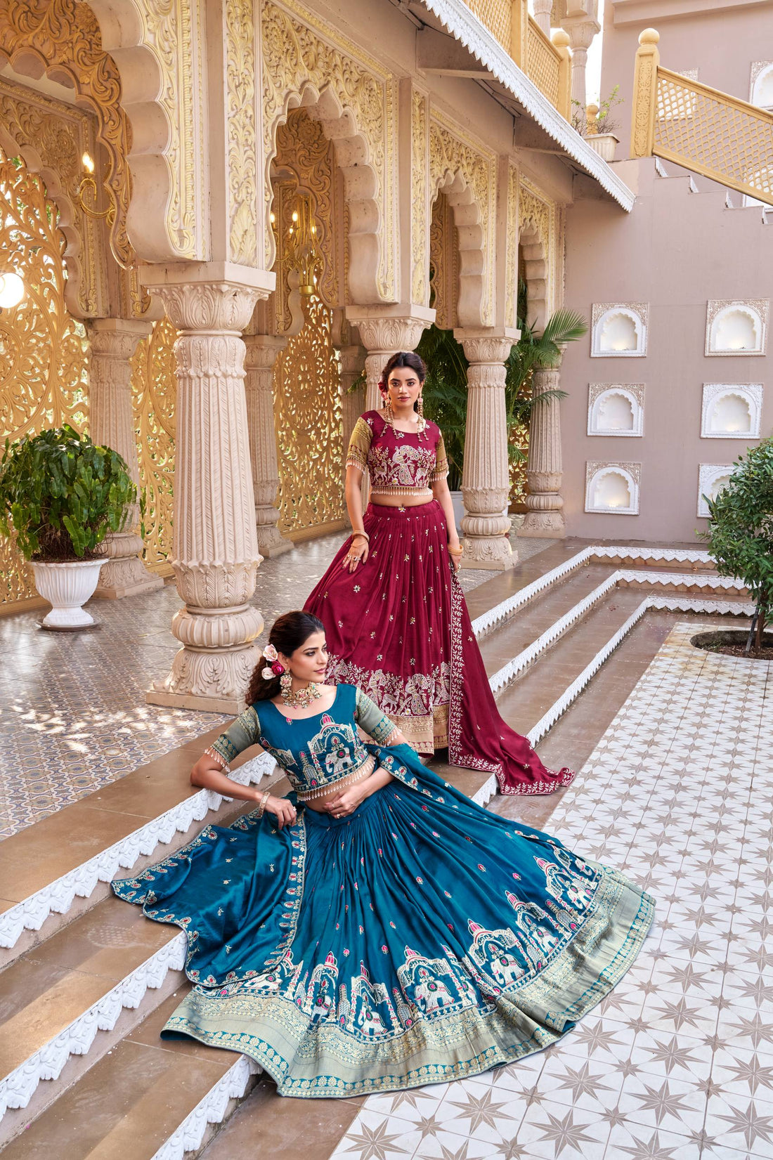 South Collection Pure Vichitra Silk Heavy Sequence & Thread Work Fully Stitched Lehenga Choli