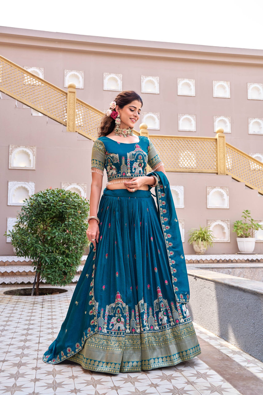 South Collection Pure Vichitra Silk Heavy Sequence & Thread Work Fully Stitched Lehenga Choli