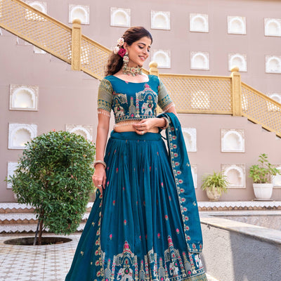 South Collection Pure Vichitra Silk Heavy Sequence & Thread Work Fully Stitched Lehenga Choli