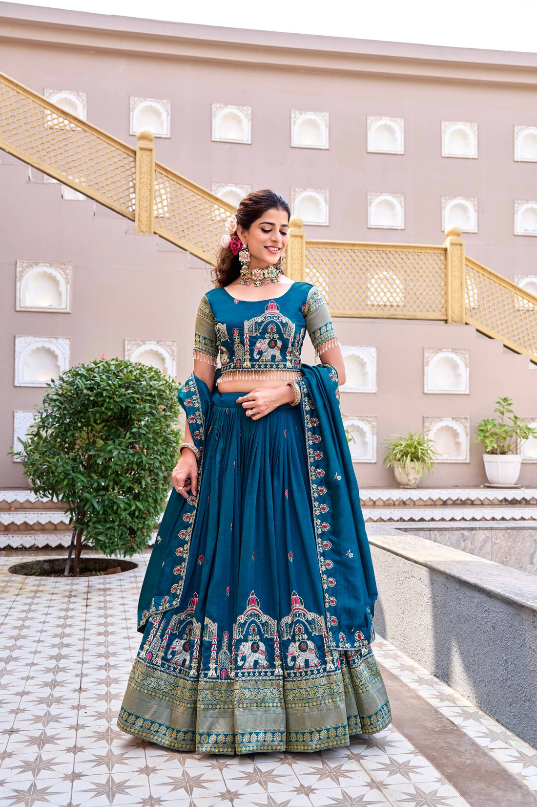 South Collection Pure Vichitra Silk Heavy Sequence & Thread Work Fully Stitched Lehenga Choli