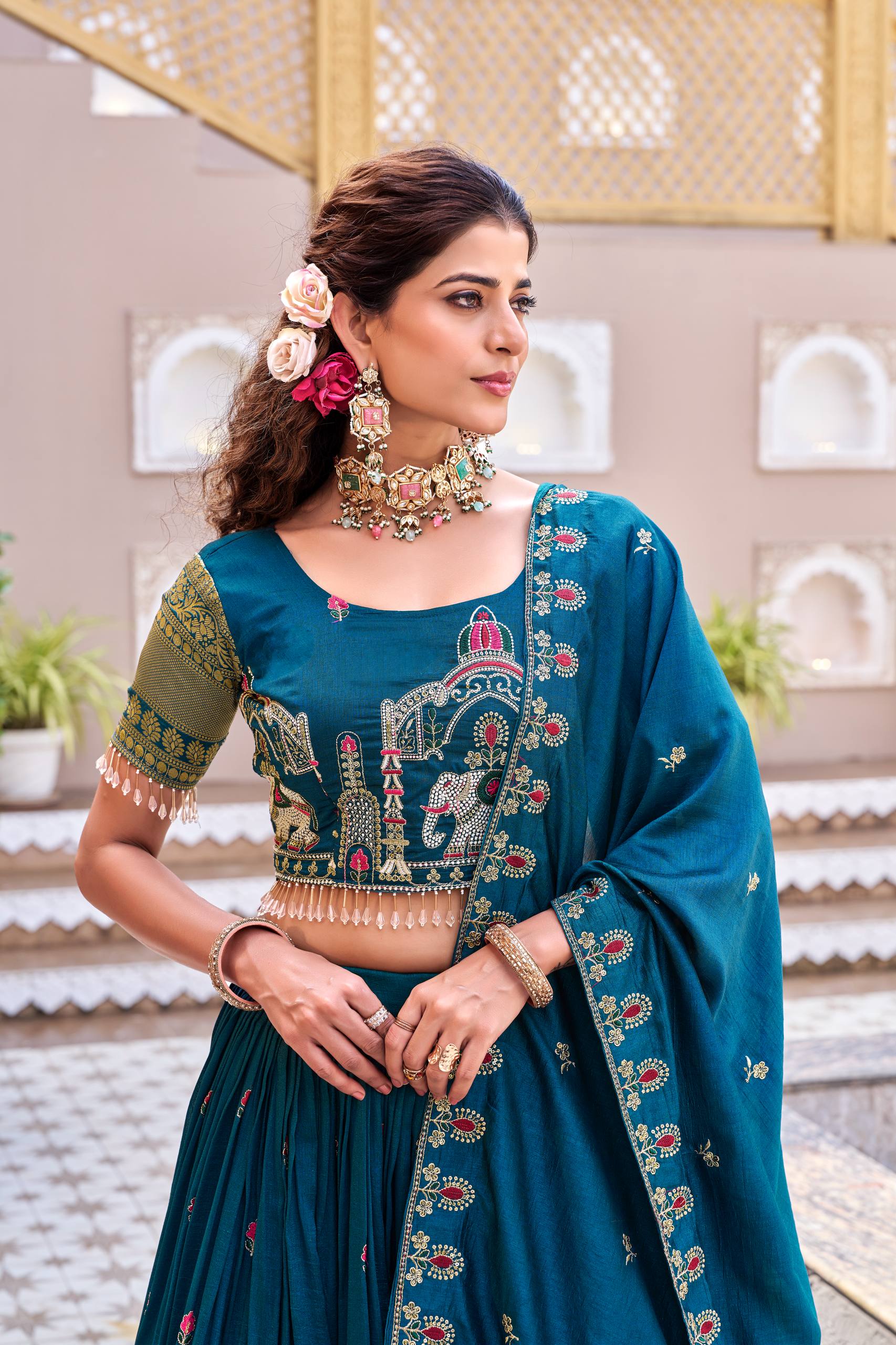 South Collection Pure Vichitra Silk Heavy Sequence & Thread Work Fully Stitched Lehenga Choli