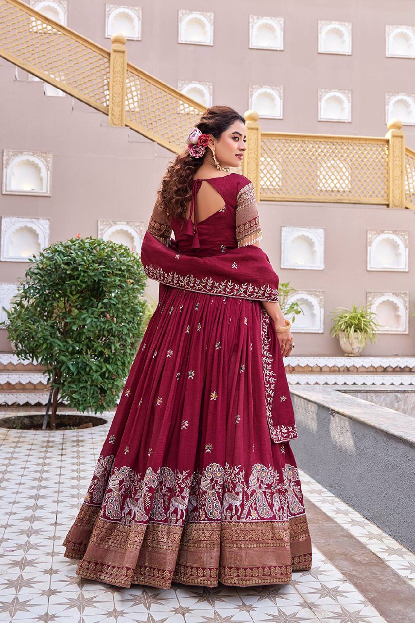 South Collection Pure Vichitra Silk Heavy Sequence & Thread Work Fully Stitched Lehenga Choli