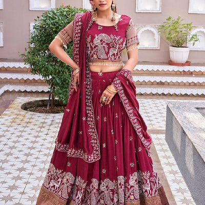 South Collection Pure Vichitra Silk Heavy Sequence & Thread Work Fully Stitched Lehenga Choli
