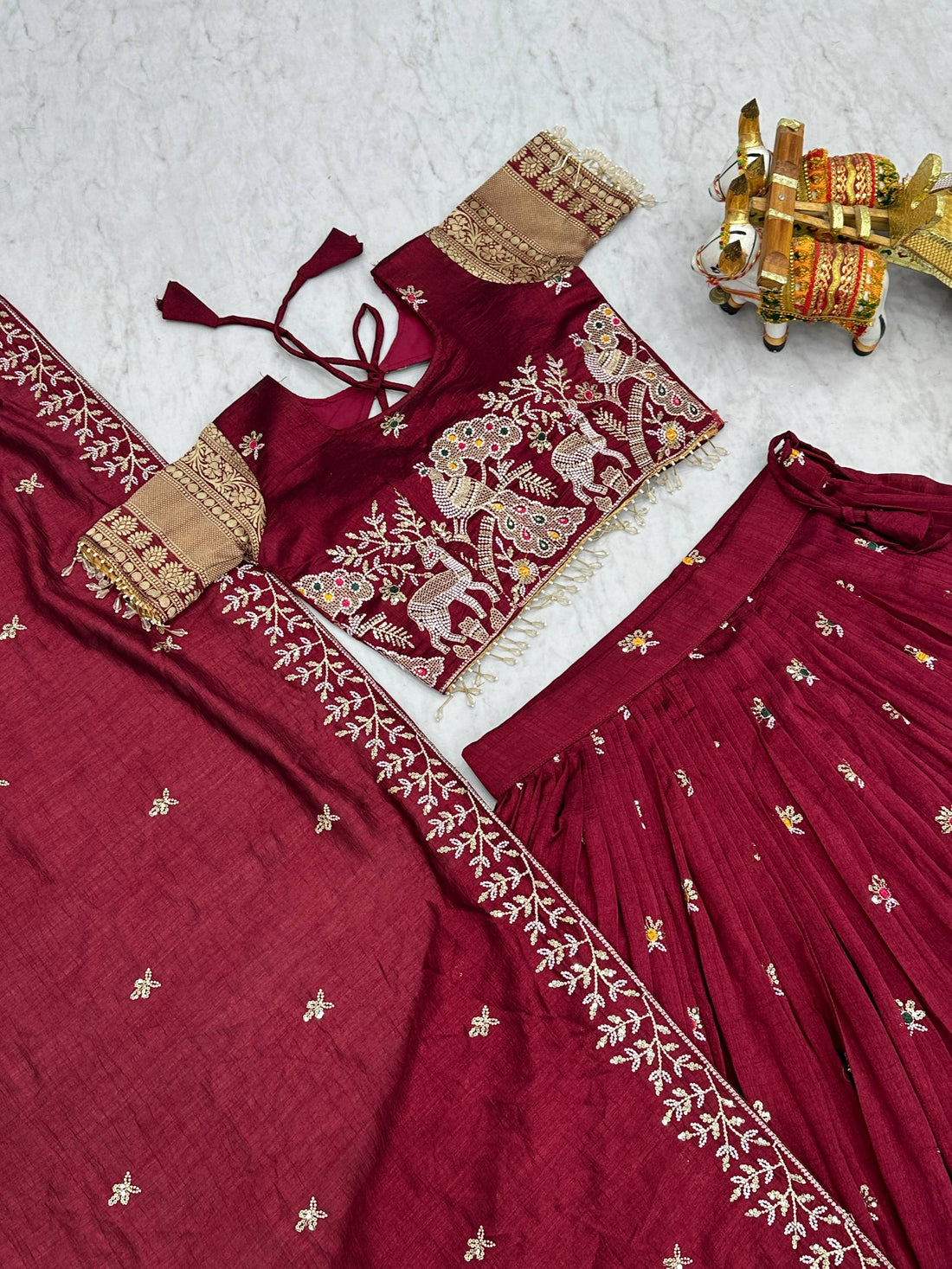 South Collection Pure Vichitra Silk Heavy Sequence & Thread Work Fully Stitched Lehenga Choli