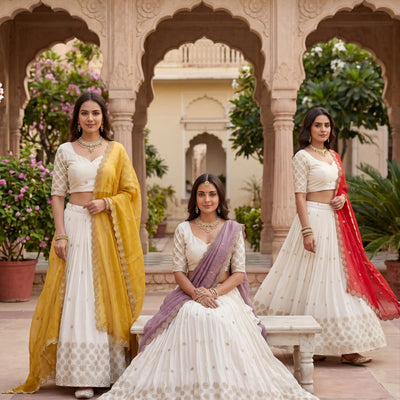 Festive Designer Chinon Embroidered Lehenga Choli with Sequence Work & Fendy Dupatta