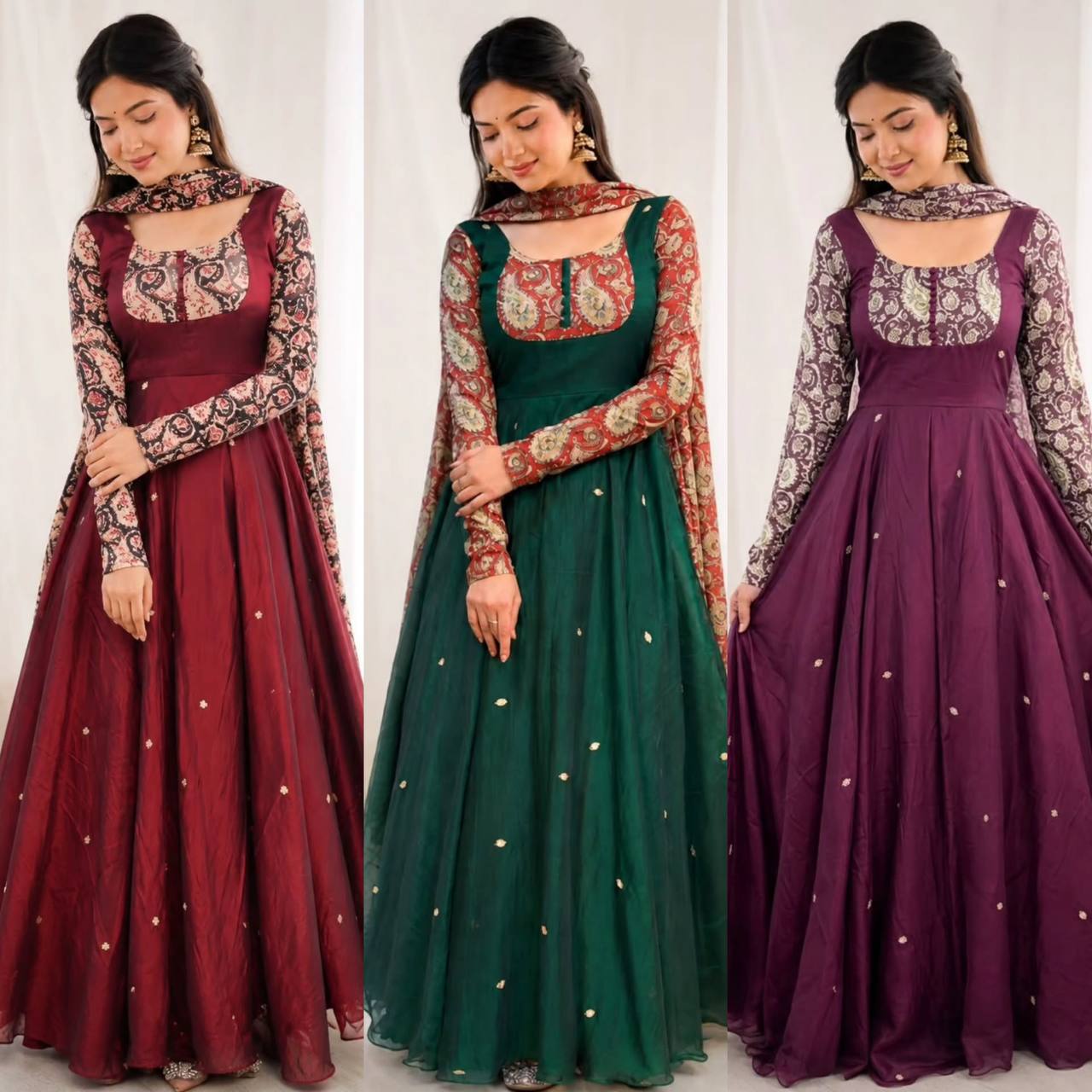 Kalamkriti Sparkling Georgette Embroidered Anarkali Gown with Chanderi Dupatta Set for Women