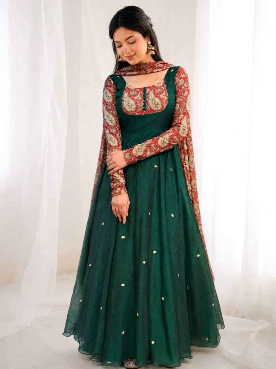 Kalamkriti Sparkling Georgette Embroidered Anarkali Gown with Chanderi Dupatta Set for Women
