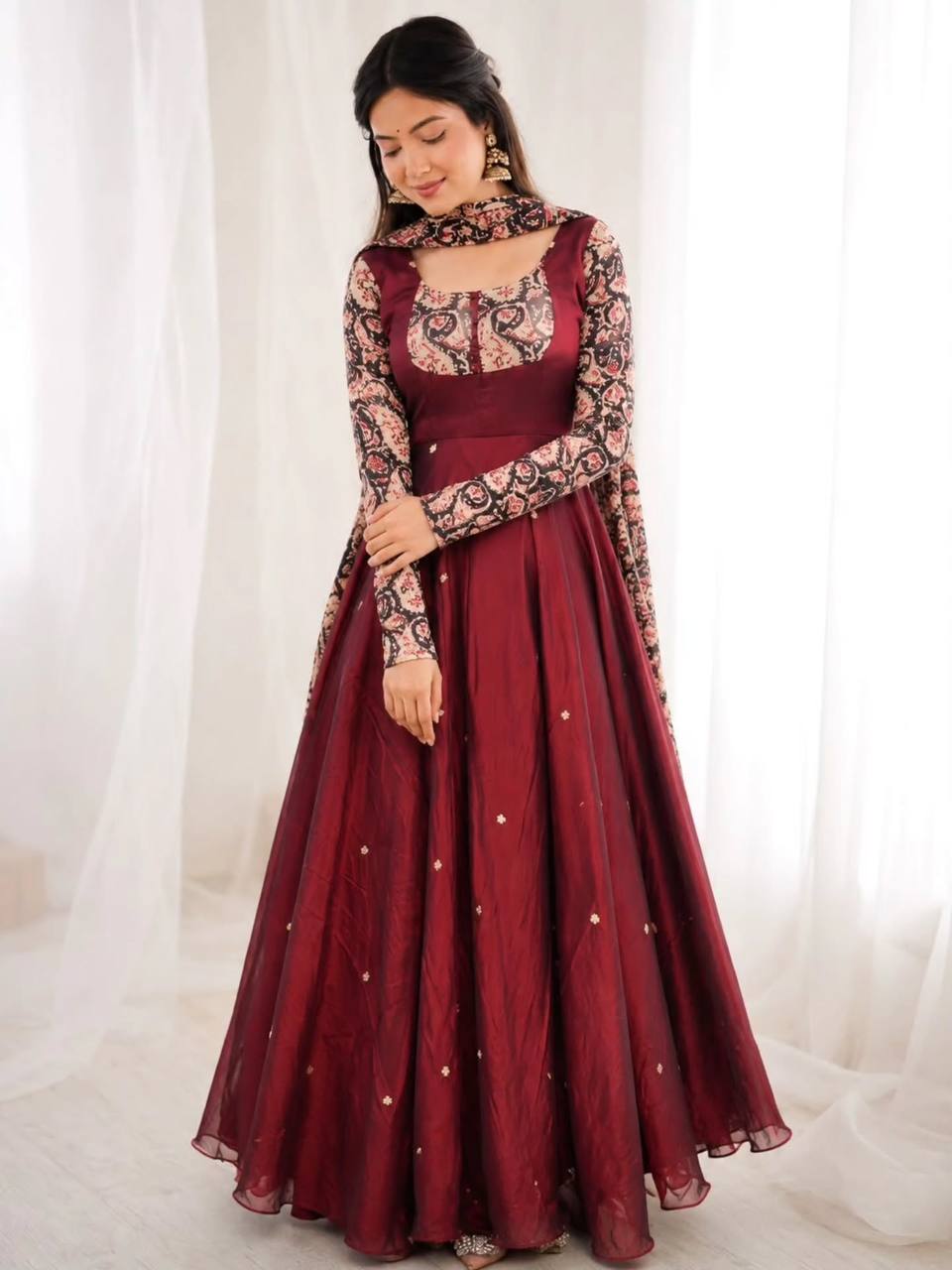 Kalamkriti Sparkling Georgette Embroidered Anarkali Gown with Chanderi Dupatta Set for Women