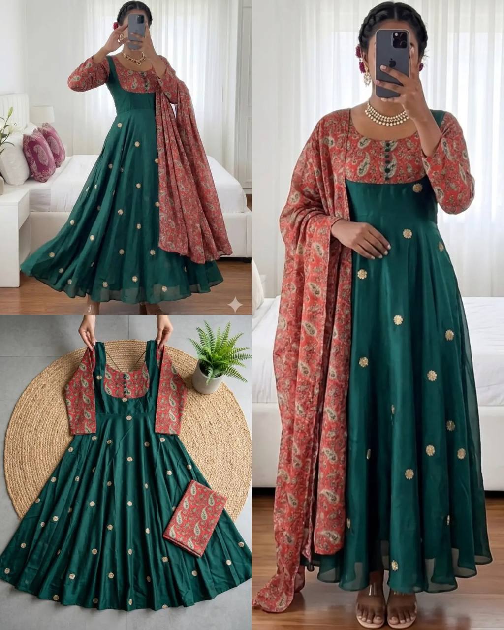 Kalamkriti Sparkling Georgette Embroidered Anarkali Gown with Chanderi Dupatta Set for Women