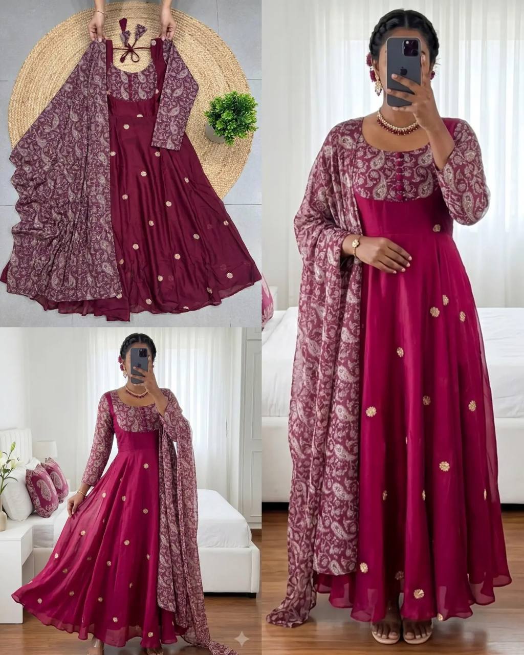 Kalamkriti Sparkling Georgette Embroidered Anarkali Gown with Chanderi Dupatta Set for Women