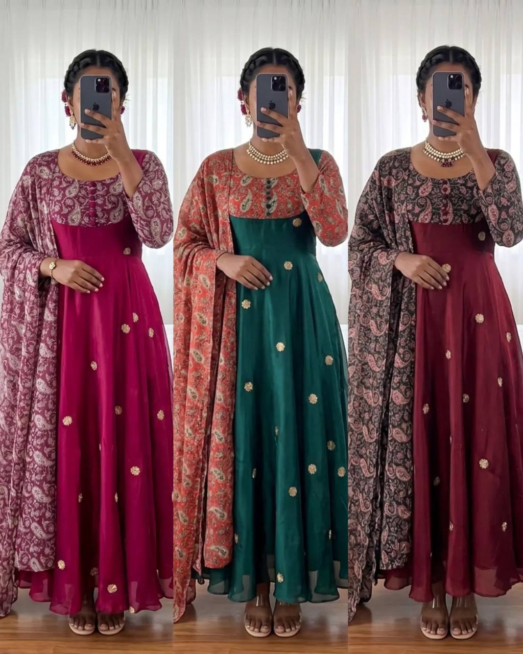 Kalamkriti Sparkling Georgette Embroidered Anarkali Gown with Chanderi Dupatta Set for Women