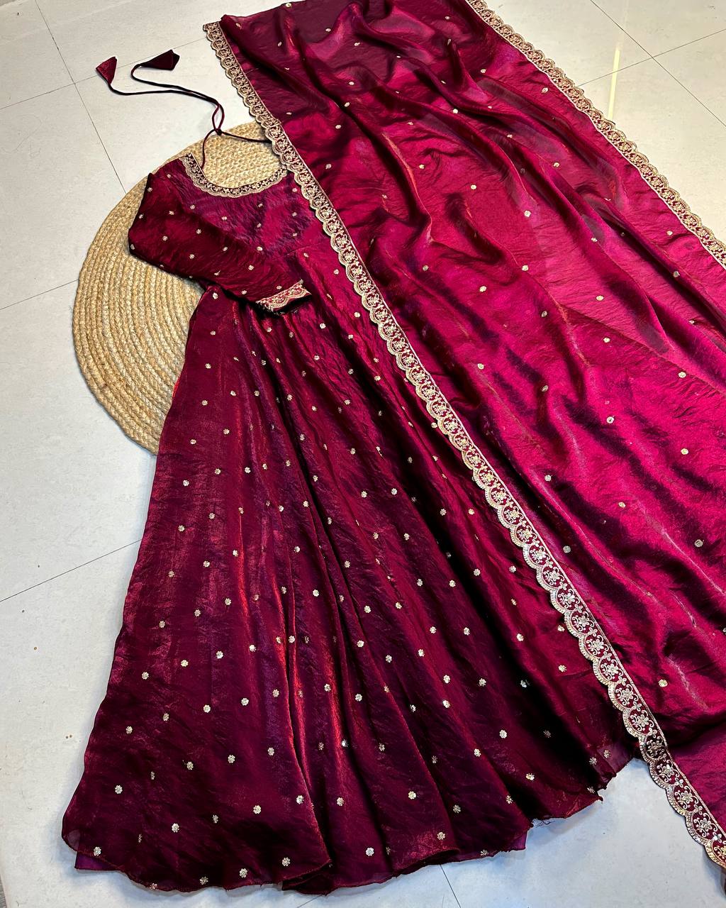 Designer Rich sequence embroidery Gown + Dupata