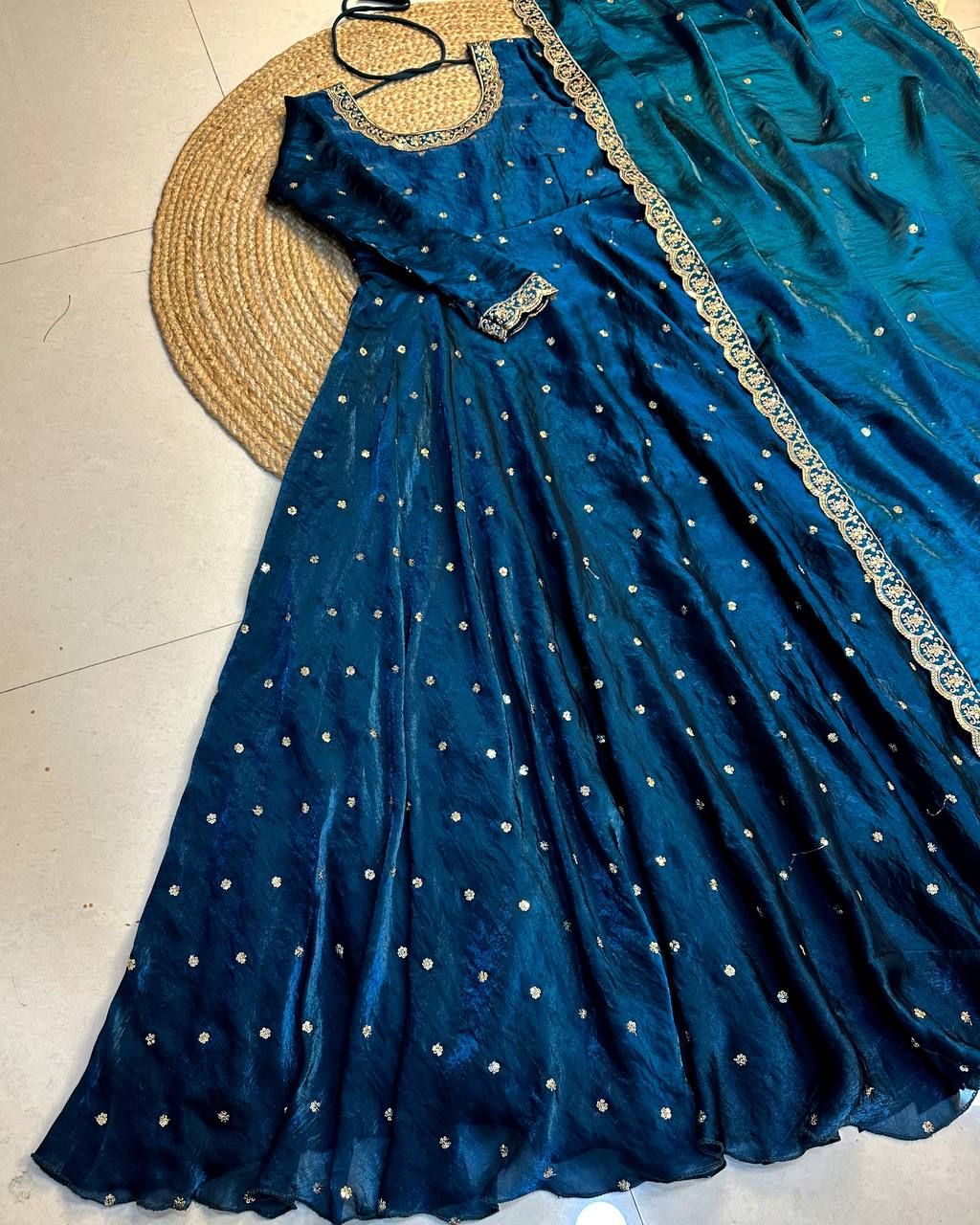 Designer Rich sequence embroidery Gown + Dupata