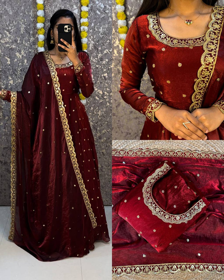 Designer Rich sequence embroidery Gown + Dupata