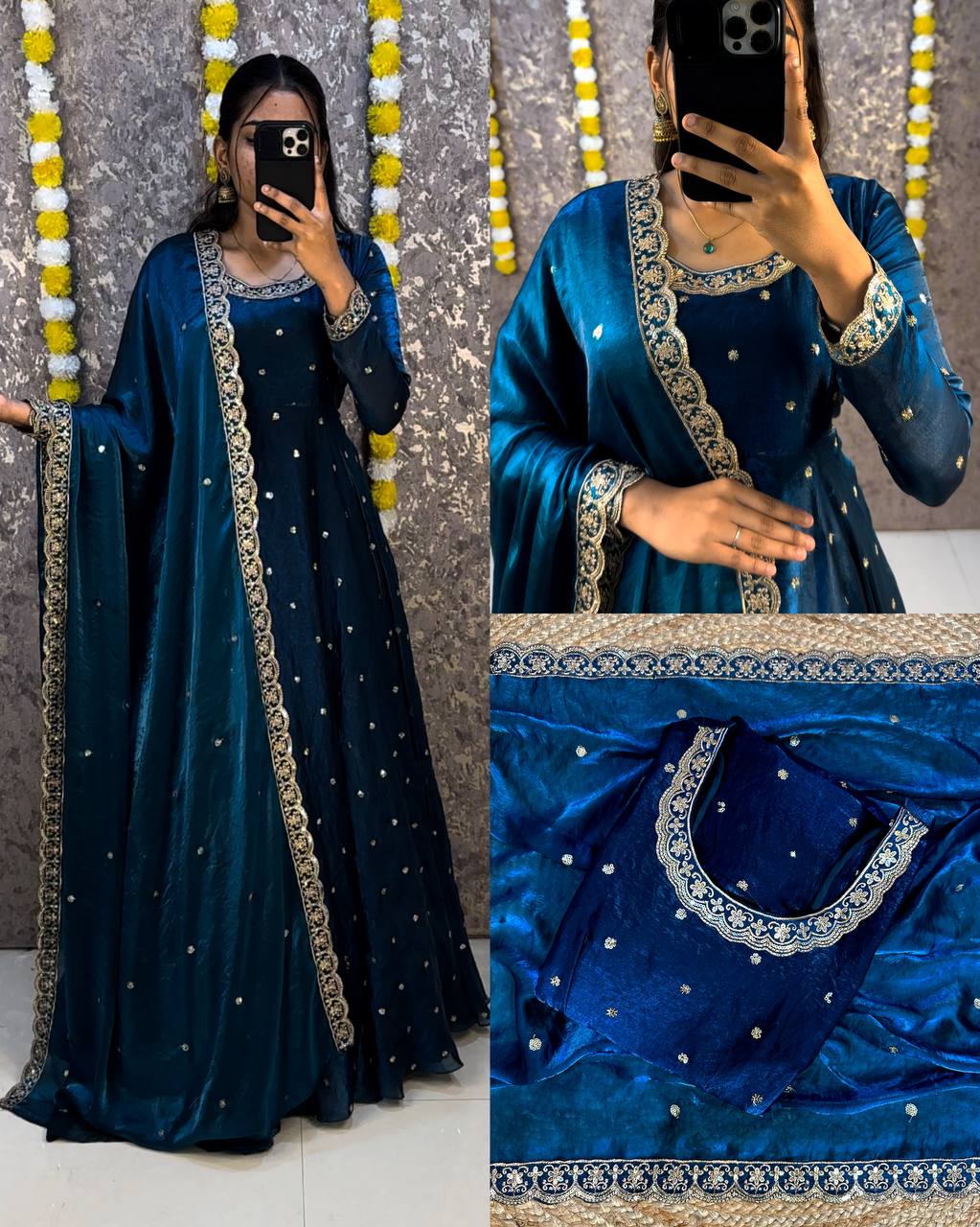 Designer Rich sequence embroidery Gown + Dupata