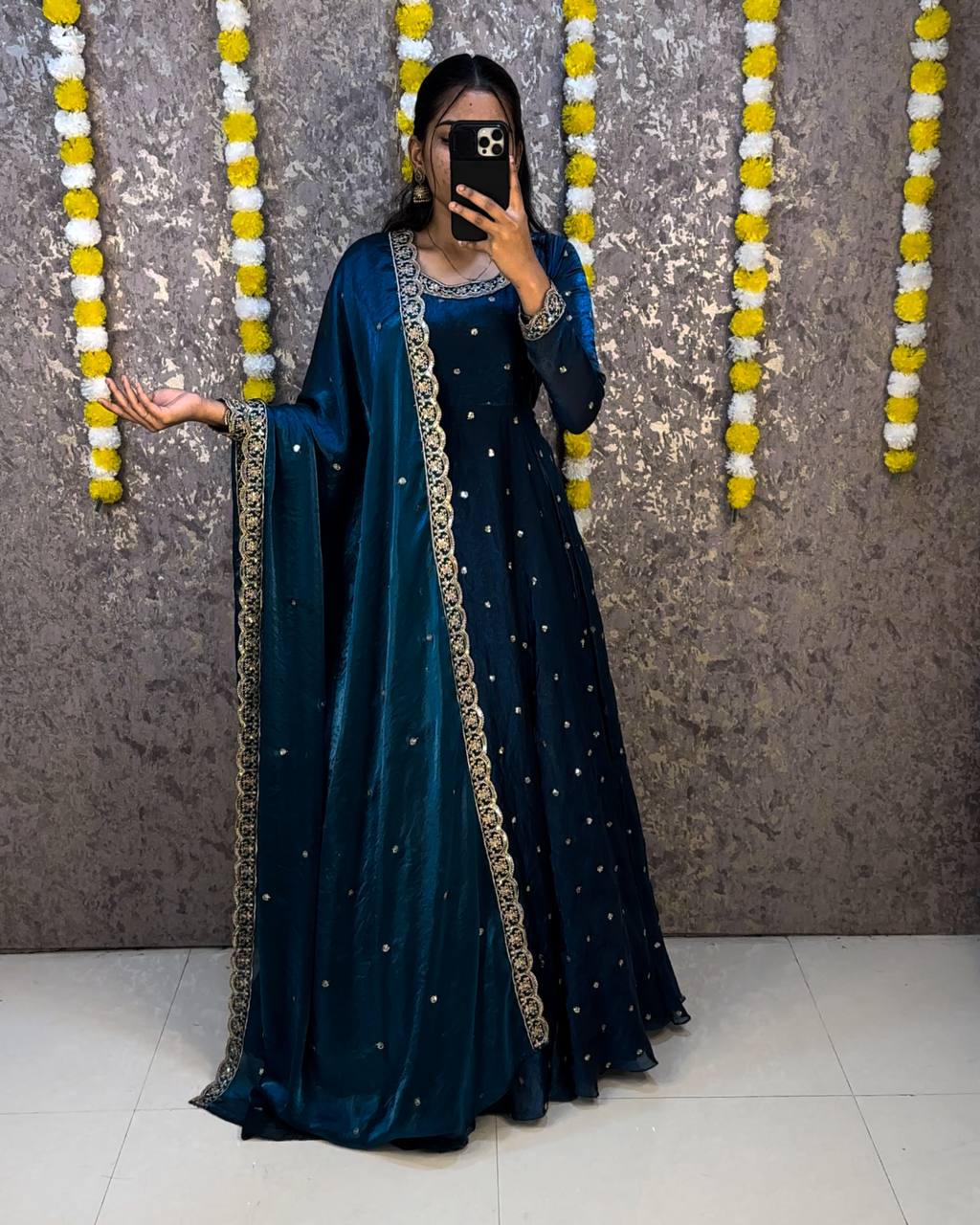 Designer Rich sequence embroidery Gown + Dupata