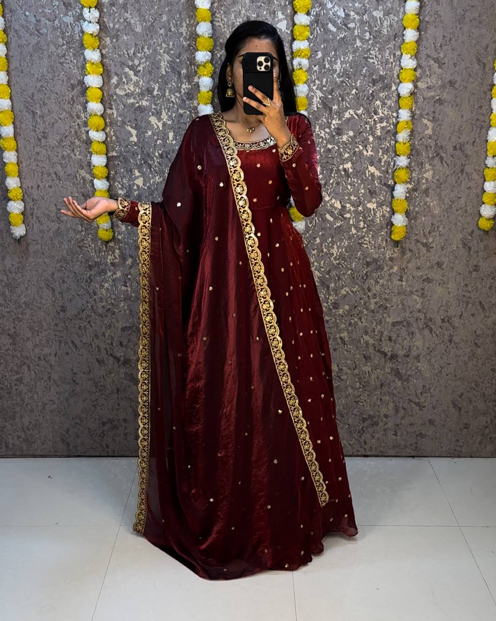 Designer Rich sequence embroidery Gown + Dupata
