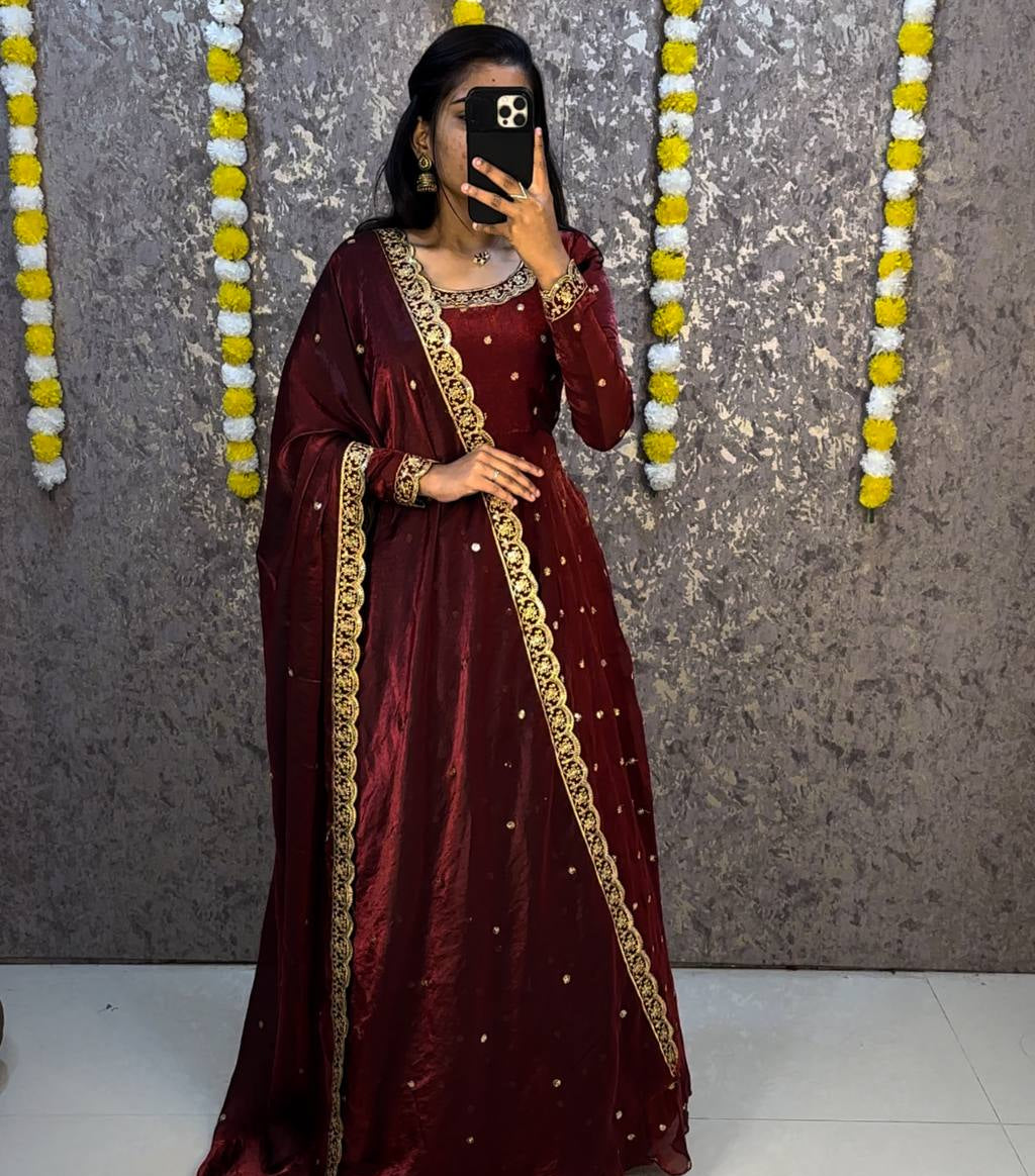 Designer Rich sequence embroidery Gown + Dupata