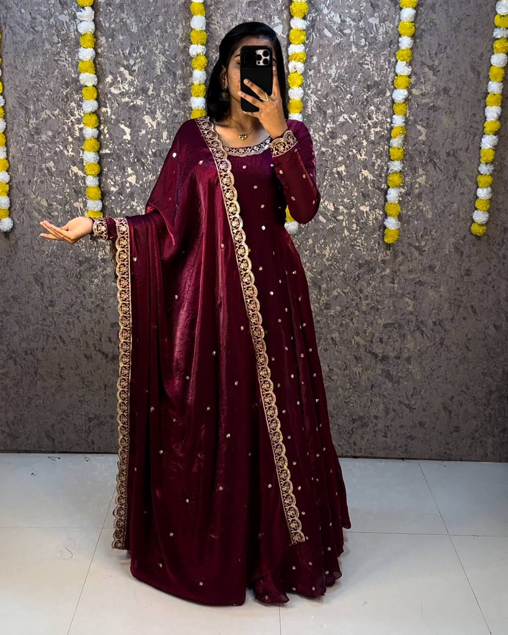 Designer Rich sequence embroidery Gown + Dupata