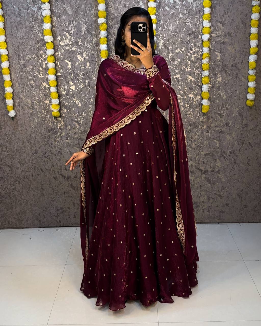 Designer Rich sequence embroidery Gown + Dupata