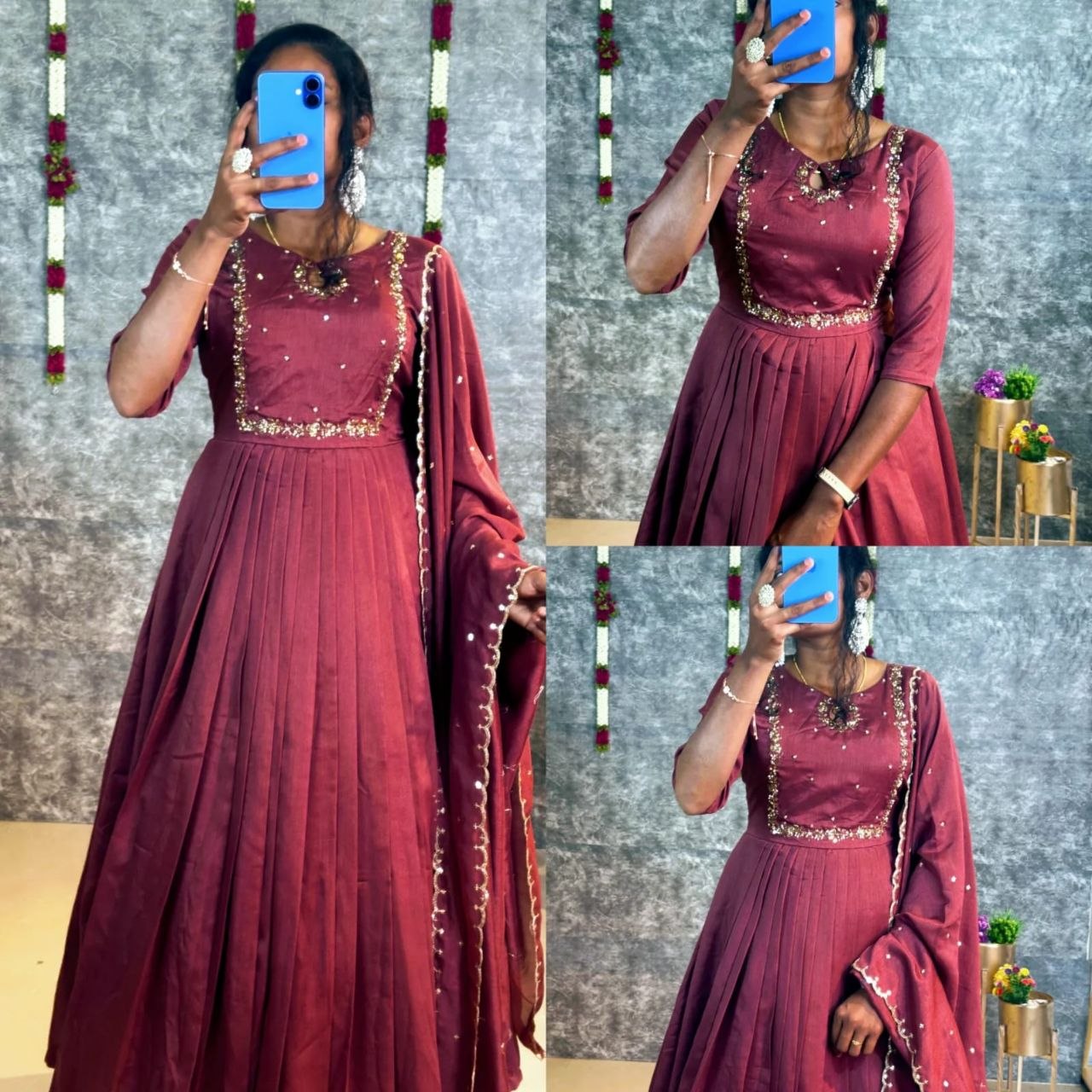 Royale Vichitra Silk Handwork Gown Set