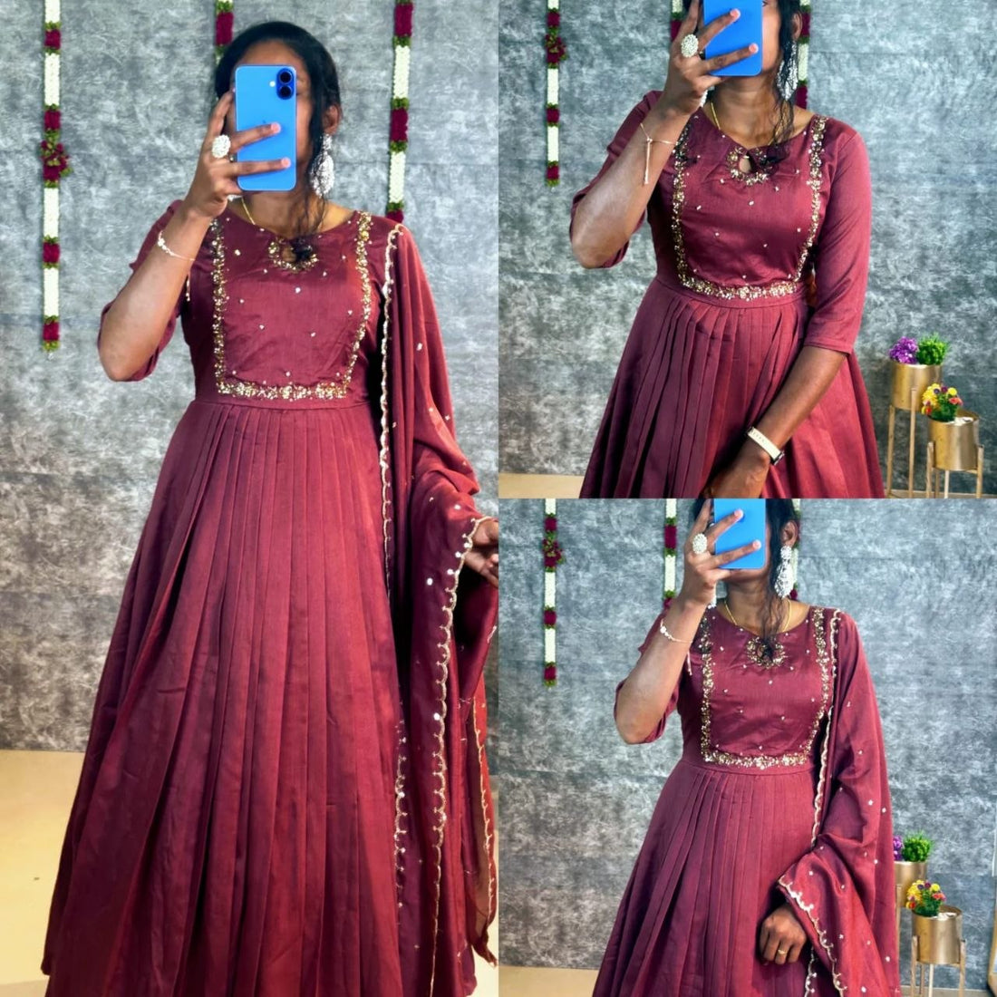 Royale Vichitra Silk Handwork Gown Set